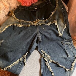 SHEIN Curve Distressed Denim Cargo Pants